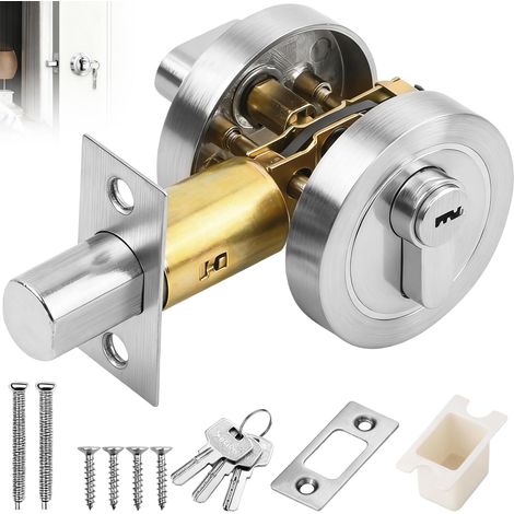 Serrure Porte Interieure avec Trois Clés, Verrous Pêne Dormant Cylindre Simple Rond Acier Inoxydable, Verrouillage Porte Invisible Modernes Sans Poignée pour Couloir, Chambre Coucher, Maison, Bureau (1/5)