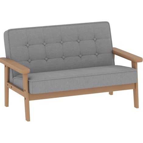 Divanetto infantile a 2 posti con struttura in legno e rivestimento effetto velluto grigio HOMVRA (1/5)