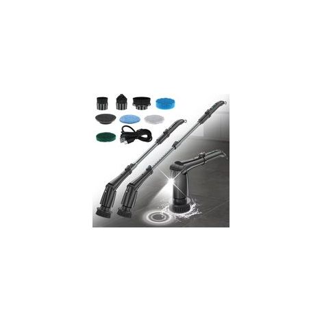Brosse de nettoyage électrique sans fil – 8 têtes interchangeables – 3 vitesses jusqu'à 500 tr/min – Bras d'extension 30-115 cm – 160 min autonomie (1/5)