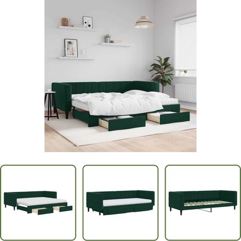 vidaXL Sofa-Bett - Tagesbett Ausziehbar mit Schubladen Dunkelgrün 90x200 cm Samt (1/5)