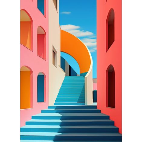Tableau sur toile architecture géométrique colorée 100x140 cm - Impression sur Toile Murale Décorative - Image imprimée en HD sur Toile - Toile sur Châssis en Bois FSC - Fabriqué en France (1/5)