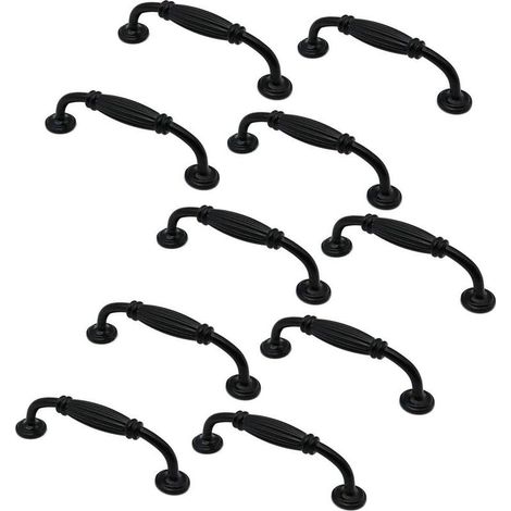 Lot De 10 Poignées De Porte De Placard Et De Tiroir En Alliage De Zinc Noir Mat 115 Mm De Long