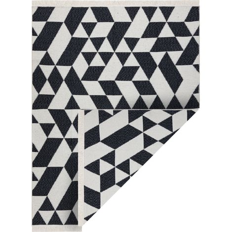 Teppich TWIN 22992 geometrisch, Baumwolle, doppelseitig, Ökologische Fransen - schwarz / creme black 100x200 cm