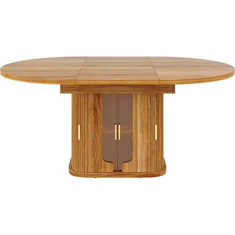 GagaTable à manger extensible, table de cuisine ronde à ovale, 118-158 cm, jusqu'à 6 personnes, avec portes vitrées, Noyer (1/5)