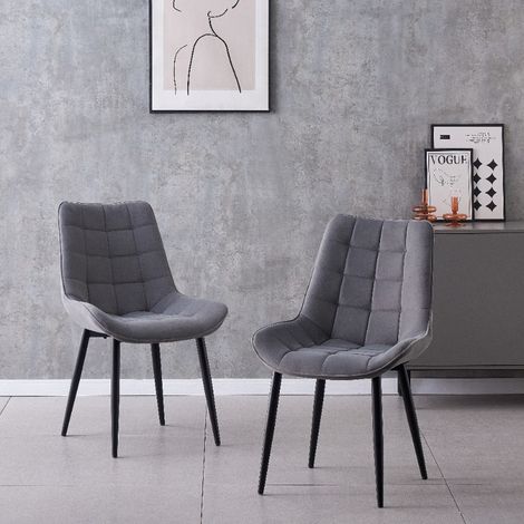 Chaise rembourrée MALMO en velours gris foncé matelassé (1/5)