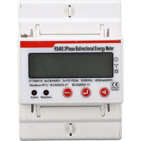 Compteur d'énergie sur rail DIN, triphasé, 4 fils, multifonctionnel, affichage LCD, voltmètre, ampèremètre, fréquencemètre