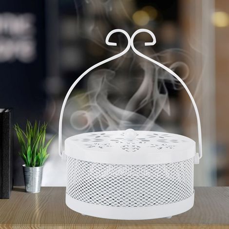 Support rond pour spirale anti-moustiques, cendrier métal blanc, boîte à encens portable, brûle-moustique extérieur (1/5)
