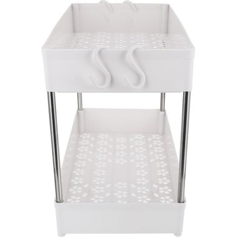 Étagère de Rangement sur Pied à 2 Niveaux Blanche, Support de Pots D'épices Mini, Organisateur Multi-usages Cuisine, Salle de Bain et Toilettes, Structure Étanche et Compacte, (1/5)