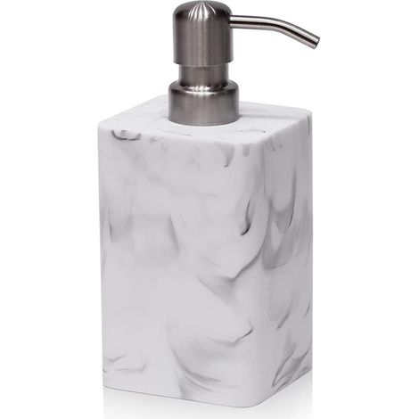 Distributeur de savon liquide décoratif et rechargeable pour plan de salle de bains et de cuisine, capacité de 429 ml, imitation marbre blanc (1/5)