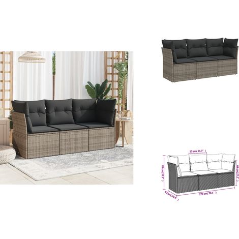3-tlg. Garten-Sofagarnitur mit Kissen Grau Poly Rattan - Gartensorte - Esszimmergarnituren - Lounge Möbel - Outdoor Sofa - Gartenmöbel Set (1/3)