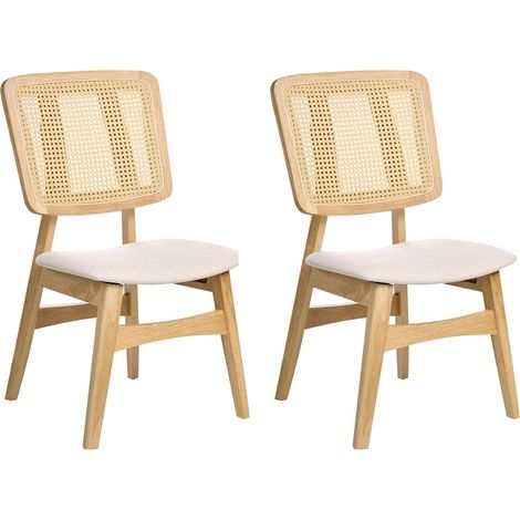 Set di 2 sedie da pranzo Sedute morbide imbottite in poliestere Schienale in tessuto Struttura in legno Stile retrò Marrone chiaro Alcova