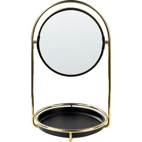 Espejo de maquillaje de metal vidrio dorado negro 15 cm bandeja aumento Indre (1/5)