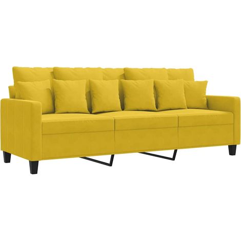 Canapé Sofa à 3 places Jaune 180 cm Velours (1/5)