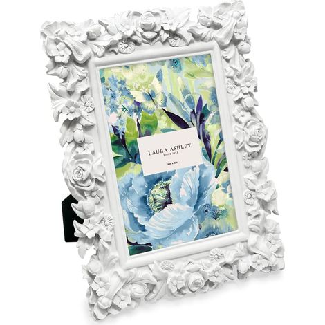Cadre photo en résine texturée à la main avec chevalet, pour table et décoration murale, motif floral décoratif pour maison, galerie de photos, art et plus encore (12,7 x 17,8 cm, blanc) (1/4)