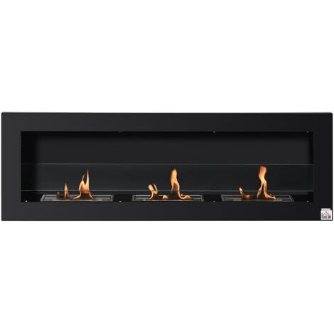 [JAMAIS UTILISÉ] Cheminée bioéthanol - HOMCOM - murale encastrable - 3 brûleurs 3 l au total - environ 3 h de durée de combustion - acier inox noir