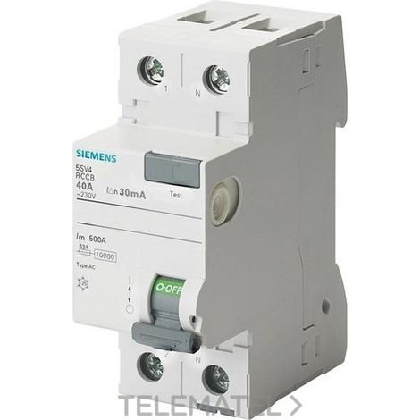 Interruptor diferencial 2P 40A 0.03A Tipo AC 30mA 230V Sentron 5SV4314-0