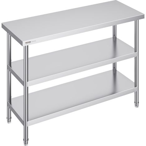Table de Travail en Acier Inoxydable 45,7x121,9x86,4 cm, Table de Préparation des Aliments avec 2 Étagères Inférieures Réglables, Meuble de Rangement pour Cuisine Restaurant Garage Maison (1/5)