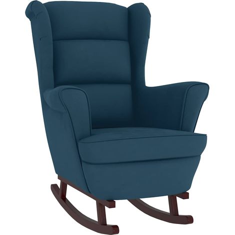 Maison Exclusive - Schaukelstuhl Ohrensessel Blau Samt und Massiv