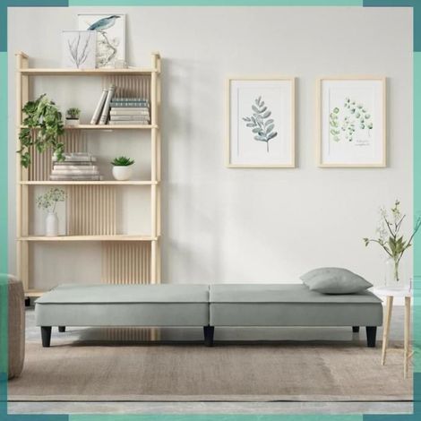 Canapé-lit - 351907 - Velours gris clair - Convertible 200 x 100 cm - 2 coussins 40x40 cm (1/5)