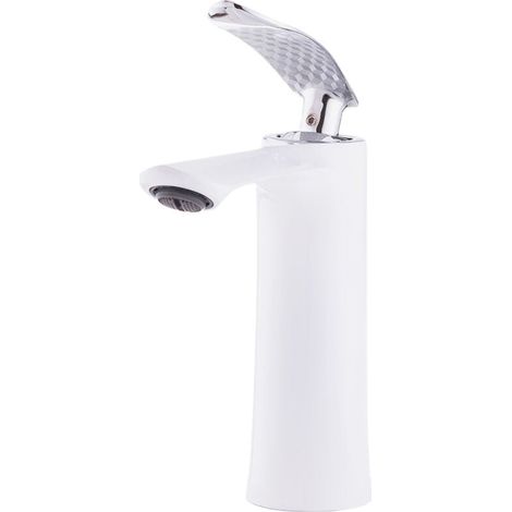 Grifo de lavabo FOREHILL de latón/zinc, blanco, agua caliente/fría, mangueras flexibles, caño bajo, mezclador monomando [QLI-FA-7783] (1/4)