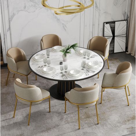 Set di 6 sedie da pranzo 55x55x85 cm in PVC beige con piedini regolabili - MEUBLIV (1/5)