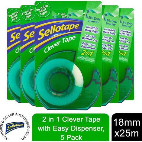 Sellotape Invisible Matt Tape & Clever Tape Dispenser 18mmx25m, 5pk (1/5)