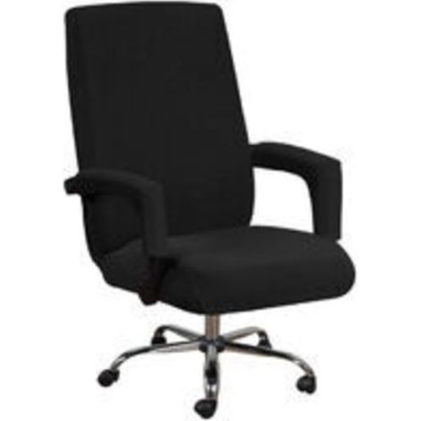 Housse de chaise de bureau avec accoudoirs en lycra jacquard antidérapant souple et extensible lavable en machine, Polyester, (Grand, Noir)
