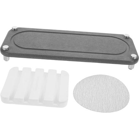 Plateau Évier en Diatomite à Séchage Rapide 2 Pièces, Bac Absorbant d'eau Gris Foncé, Porte-savonnette Intégré, Accessoire Polyvalent Cuisine et Salle de Bain, Tapis Organisateur'-'-