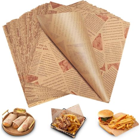 Papier Emballage Alimentaire,100 Feuilles de Cuisson Résistant a la Graisse,Anti-Graisse Fromage Wrap Papier Sulfurisé pour Sandwich Burger Frites Pain(20x30cm) (1/5)