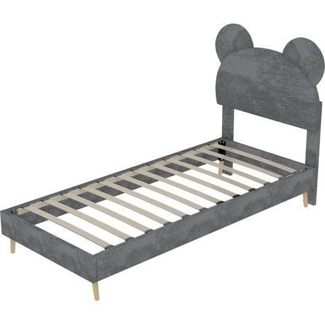 Cama tapizada infantil 90 x 200 cm gris con cabecero con forma de animal MODENUIT (1/5)