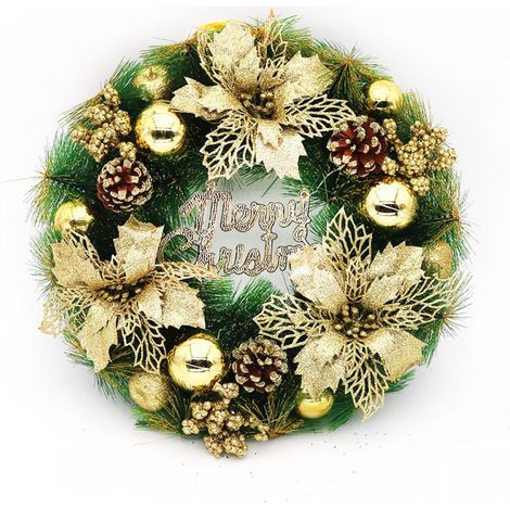 Couronnes de Noël dorées pour porte d'entrée guirlande Décoration couronne artificielle suspendue 30 cm (1/5)