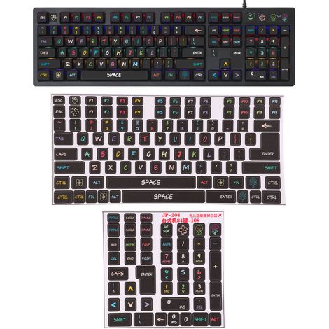 2 Étiquettes de clavier décoratives PVC pour PC portable et bureau, compatibles avec claviers de 84 à 108 touches