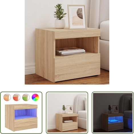 LED-Leuchten - Nachttisch mit LED-Leuchten Sonoma-Eiche 50x40x45 cm (1/5)