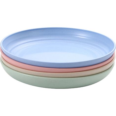 Lot de 4 assiettes en fibre de blé, diamètre 20 cm, couleurs assorties (1/3)