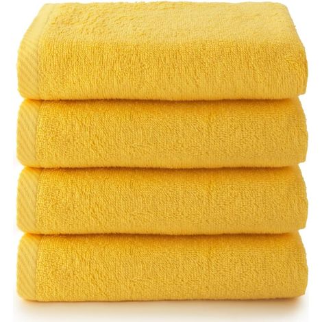 Plafonnier Cristal Serviettes de Bain - Lot de 4 - 100% Coton - 30x50 Cm - Douceur Et Absorption - Citron (1/4)