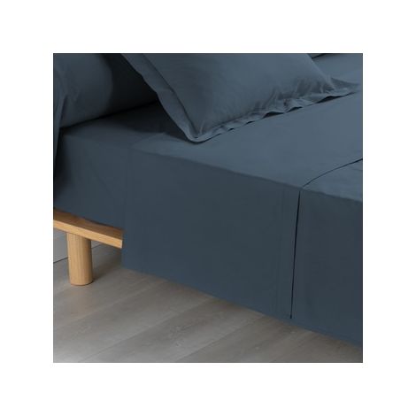 Drap plat 1 personne 180 x 290 cm percale uni 78 fils percaline +p. bourdon Bleu (1/3)