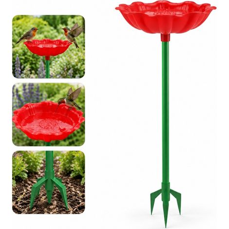 2 Pièces Mangeoire et Abreuvoir pour Oiseaux en Plastique, Hauteur Totale 60 cm, Diamètre du Bol Supérieur 14 cm, Base Trépied 7 cm, Décor de Jardin (1/5)
