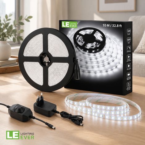 FLITI-Ruban LED 10M 600 LEDs SMD 2835 Blanc Froid 6000K avec Variateur et Transformateur pour Intérieur (1/5)