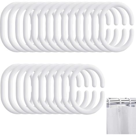 Lot de 24 4.6x3.5cm Anneau Rideau de Douche en Plastique, C Crochet Rideau Douche, Anneaux Rideaux Douche pour Salle de Bain, Chambre à Coucher (1/5)