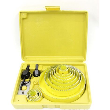 Hole Saw Set, Hole Saws Ø19127mm Complete Kit in a Case with Mandrels and Attachments for Wood, Plaster, Plastic, PVC. Made of High-Quality A3 Hardened Steel, Yellow, one (1/5)