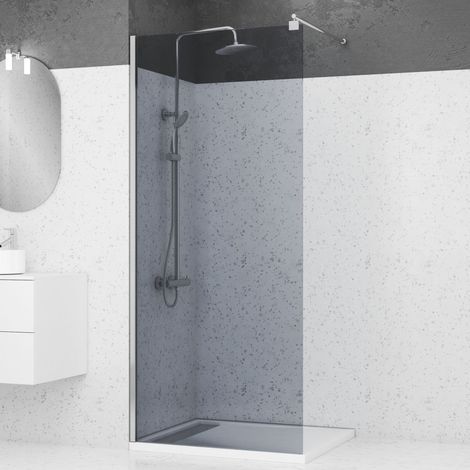 Parete Doccia in Vetro Fumè 90x200cm - Barra di Supporto Estensibile e Profilo Cromato