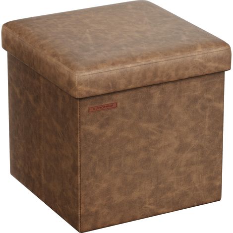 SONGMICS Puof Contenitore da 38 cm, Cassapanca Pieghevole, Poggiapiedi, PU, Portante di 300 kg, per Ingresso, Soggiorno, Camera da Letto, Marrone Caffè LSF010K01 (1/5)