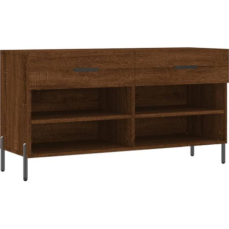Banc à chaussures bottes commode étagère meuble entrée rangement 102 x 35 x 55 cm bois d'ingénierie marron