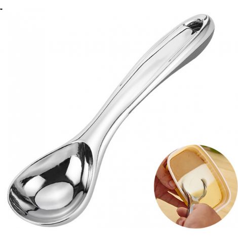 BEBUSINGOTO Cuchara para helado de acero inoxidable con mango de silicona, utensilio de cocina ideal para galletas y pasteles, color plateado y gris (1/5)