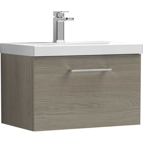 Nuie Arno Wall Hung 1-Drawer Vanity Unit with Basin-1 600mm Wide - Solace Oak Woodgrain (1/5)