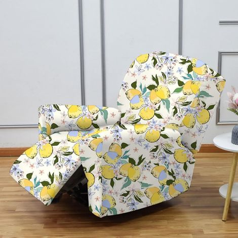 Juego de 4 fundas antideslizantes para sillones reclinables con estampado de hojas y flores de limón en 3D.