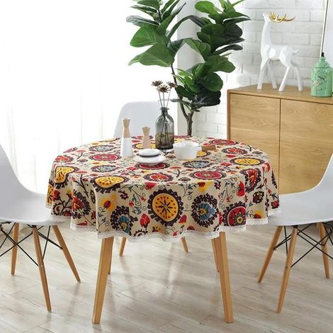 Nappe ronde – Décoration de table à manger – Nappe ronde d'extérieur – Nappe de jardin – Nappe décorative – Diamètre total 150 cm (1/5)