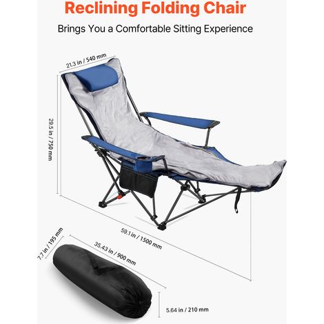 Chaise de Camping Pliante, 4 Positions Réglables, Chaise Longue Inclinable Portable pour Adultes, avec Repose-pieds, Coussin Moelle… (1/5)