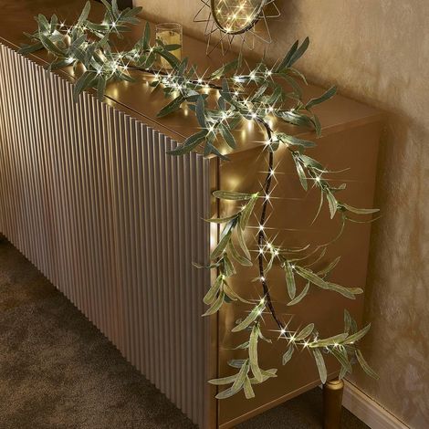 Guirlande De Laurier Faux - 96 LED Blanc Chaud - Fonction Minuterie - Alimentée Par Piles - 1,83 M - Décoration Intérieure Pour Cheminée Mur Et Fêtes (1/5)