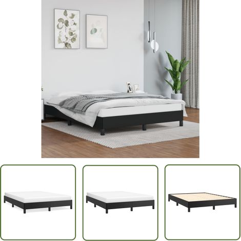 The Living Store Cadre de lit sans matelas noir 140x190 cm similicuir - Cadre De Lit - Lit Double - Lit Noir - Similicuir - Meuble Chambre (1/5)